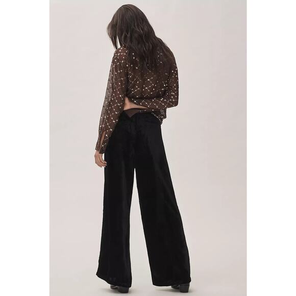 NWT Anthropologie Wide-Leg Velvet Pants $148 MEDIUM Black PLEATED Back Elastic - Picture 5 of 6